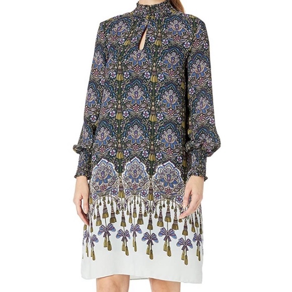 Nanette Lepore Smocked Neck & Cuff Print Dress - Picture 2 of 8